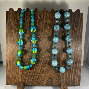 Handcrafted Blue & Green Glass Bead Necklaces - Set Of 2